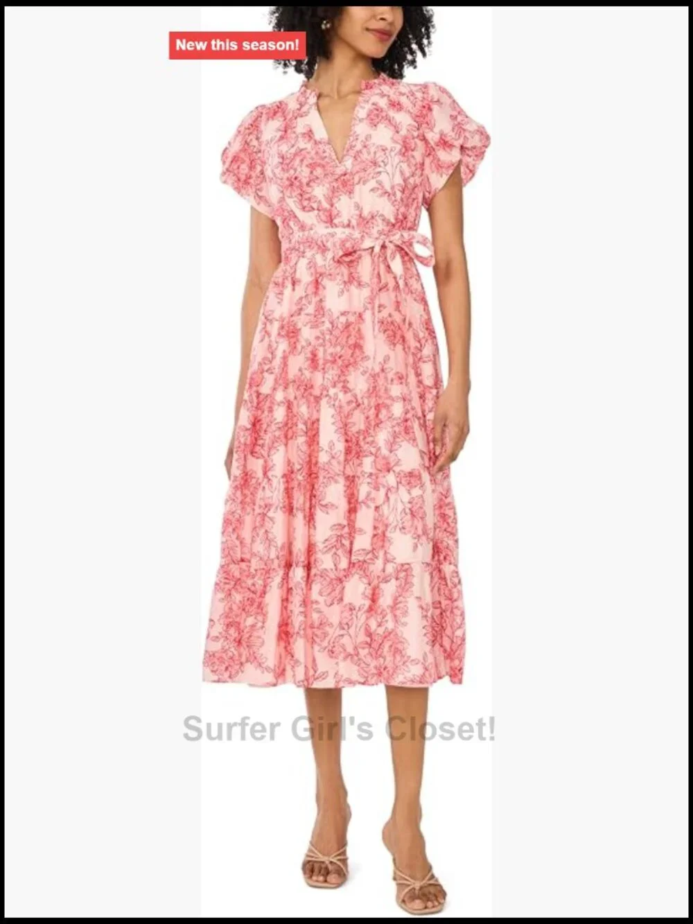 Floral Notch Neck Short Sleeve Midi Dress 100% Rayon
